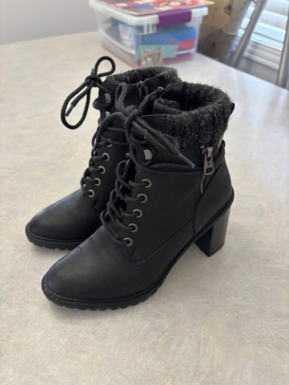 Women's Black Lace-Up Faux Fur Ankle Boots